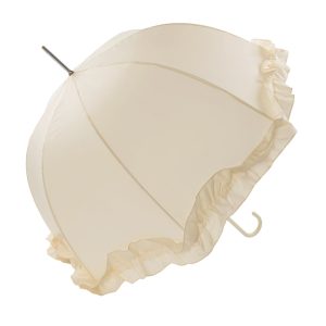 Elegant ivory wedding umbrella with frilled edge for special occasions.