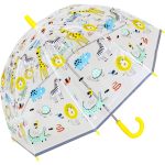 Kids umbrella with jungle animal print, colourful and fun design for children.