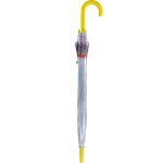 Yellow dome umbrella with check border design, compact and portable.