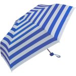 Blue and white striped super light umbrella for rain protection.