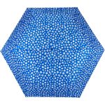 Blue umbrella with white floral pattern for UK weather protection.