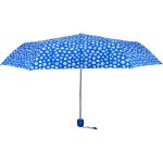 Blue floral print umbrella with a silver handle and matching wrist strap.