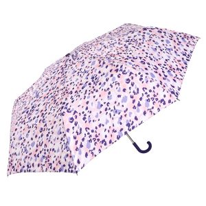 Leopard print umbrella with curved handle for stylish protection.