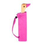 Cute duck-shaped umbrella with pink cover and handle.