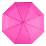 Bright pink children's umbrella with eight panels and a compact design.