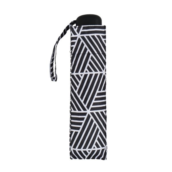 Stylish black and white geometric umbrella cover with wrist strap.