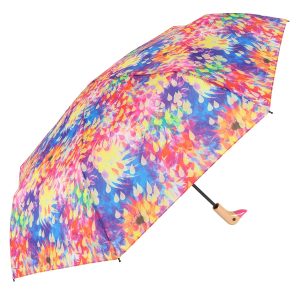 Colourful floral duck head umbrella for rain protection and style.
