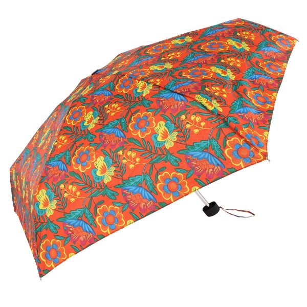 Colourful floral patterned umbrella for rain protection.
